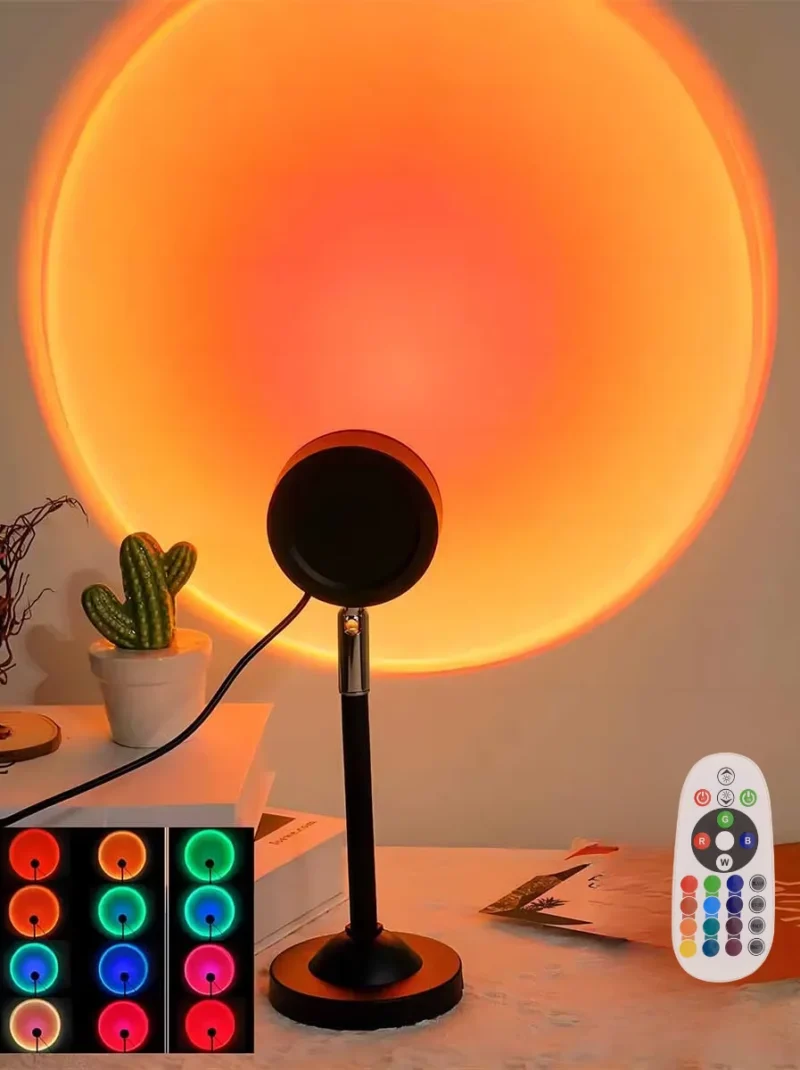 USB Sunset Projection Light, Remote Control 16 Colors, 180 ° Rotation, Suitable for Bedroom Photography Atmosphere Decoration