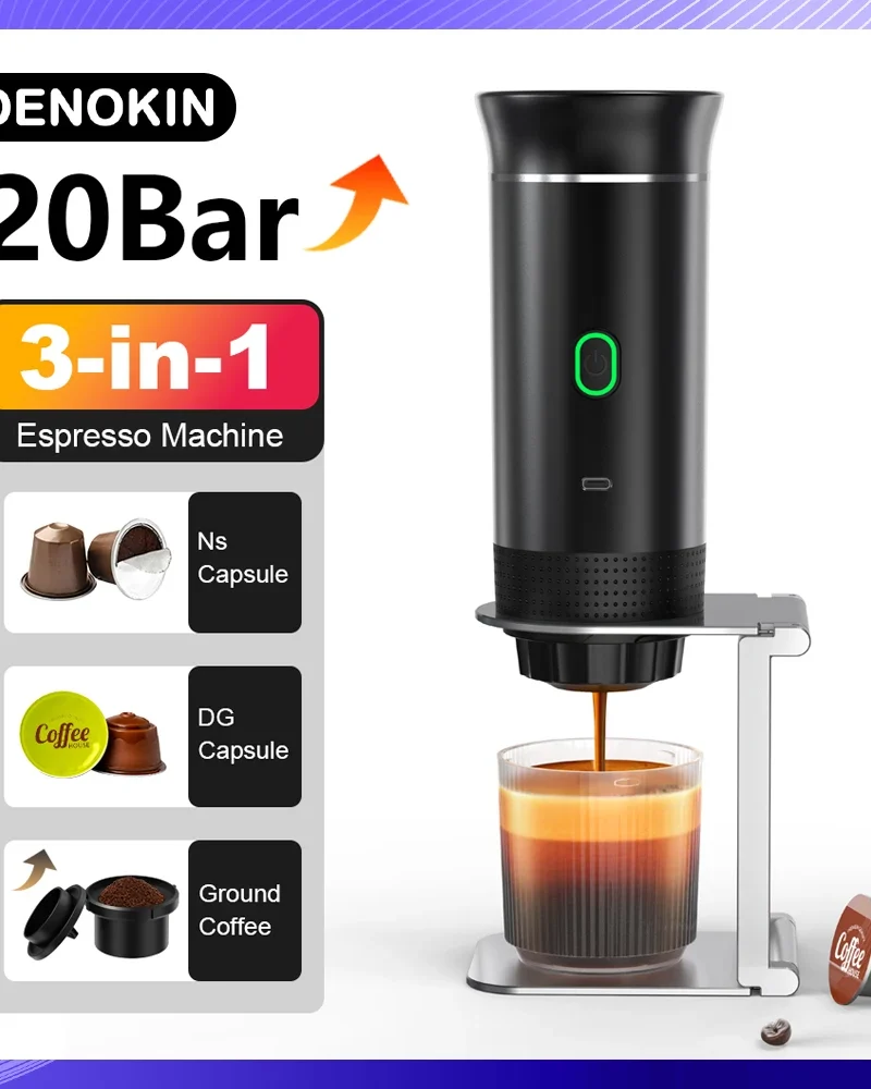 Wireless Electric Portable Espresso Coffee Machine for Car & Home Camping Coffee Maker 3-in-1 Capsule Powder Travel Coffee Maker