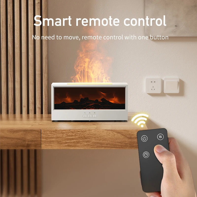 VISSKO Creative Fireplace Air Humidifier Waterless Auto-Off Aroma Essential Oil Diffuser with LED Light Remote Control for Gift