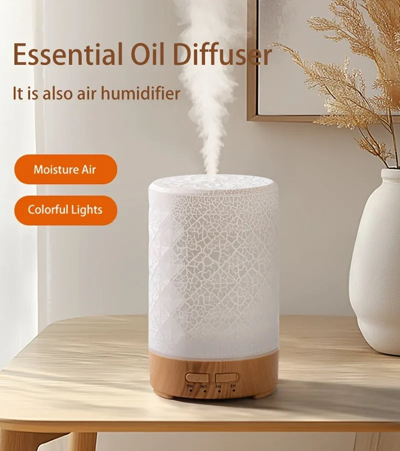 150ml Crack Design Essential Oil Diffuser USB Powered with 7 Color LED Lights Ultrasonic Air Humidifier for Living Room Office
