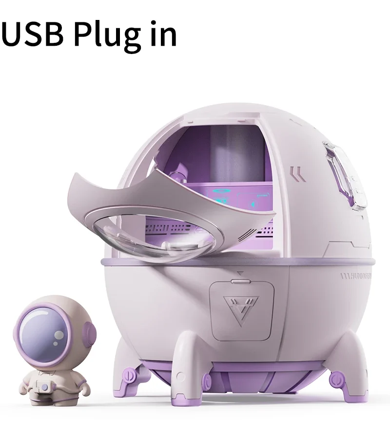 220mL Space Capsule Air Humidifier USB Plug in Rechargeable Mist Aromatherapy Water Diffuser 7 Colors Atmosphere Light